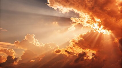 Wall Mural - Orange top right clouds and light rays abstract background, orange, clouds, light rays, abstract, background, sky, sunset