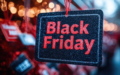 Wall Mural - Retail backdrop: Text Black Friday displayed on background, suitable for banners or wallpaper, with designated copy space to enhance visibility, convey impactful marketing messages.