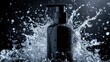 © Natchooda - Striking image of a black pump bottle with water splashing in all directions, frozen in time against an isolated background for visual impact