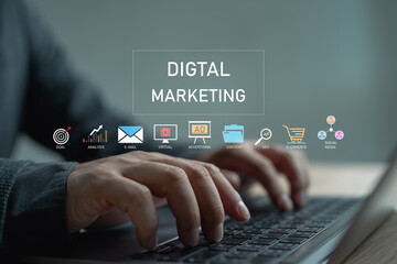 Leinwandbilder - Concept of digital Marketing technology Online. Increasing the efficiency of digital marketing mechanisms. SEO. Advertising. Ecommerce, business online marketing, direct sale, network marketing.