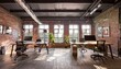 © Rahmat  - Industrial Workspace with Exposed Brick Walls, Steel Desks, and Track Lighting