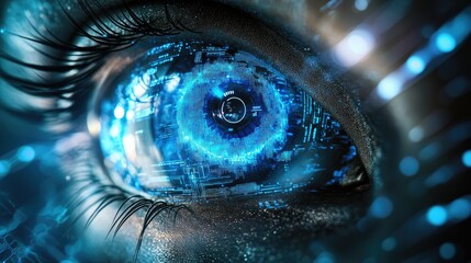 Wall Mural - futuristic technology with a digital circuit and blue cyber eye design showcasing security concepts 