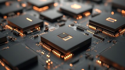 Wall Mural - microchip processor technology showcasing various computer processors and the concept of computing w