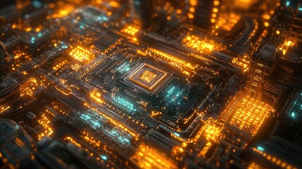 Wall Mural - 3d illustration of a cpu within a fractal environment ideal for projects related to computer science