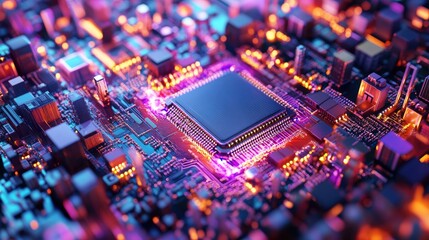 Wall Mural - 3d illustration of a cpu within a fractal environment ideal for projects related to computer science