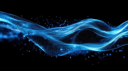 Wall Mural - abstract illustration of a flowing dynamic wave structure with blue particles on a digital backgroun