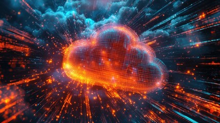 Wall Mural - dotted line illustration merging cloud shape with futuristic elements representing concepts of cloud