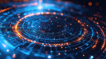 Wall Mural - abstract blue circular background featuring high tech elements concept of technology innovation big 