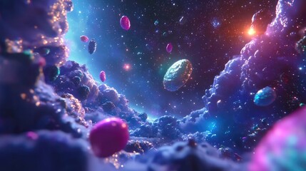 Aufkleber - Endless universe in outer space featuring stars and galaxies illustrated in 3D cartoon style Cosmos art