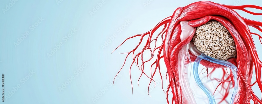 Illustration of human circulatory system with arteries and red blood ...