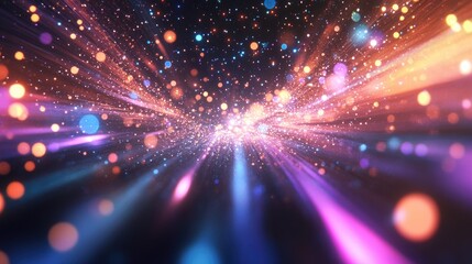 Aufkleber - Abstract blurred space comet with multi colored light lines on a black background in a 3D cartoon rendering