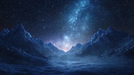 Aufkleber - Beautiful view of a starry sky over mountains at night in 3D cartoon rendering