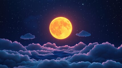 Poster - Full moon at night in a 3D cartoon rendering