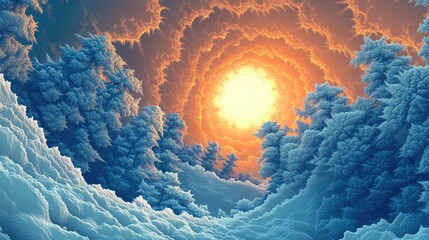 Aufkleber - Fractal image representing a cold winter sun in a 3D cartoon style