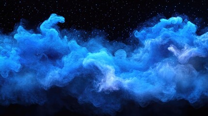 Aufkleber - Cosmic neon light blue watercolor background in a 3D cartoon rendering Textured black canvas for contemporary creative design Hand drawn abstract multicolor watercolor paint illustration