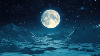 Wall Mural - Full moon day in a 3D cartoon rendering illuminated by moonlight