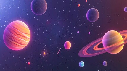 Aufkleber - Cartoon rendering in 3D of galaxies stars and planets in outer space highlighting the beauty of space exploration