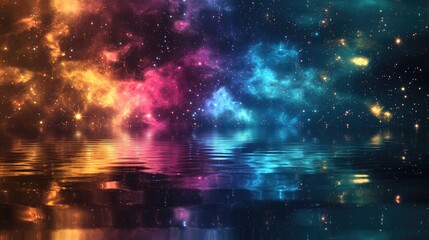 Aufkleber - Fractal image of an abstract star galaxy or constellation background border reflected in water in 3D cartoon rendering