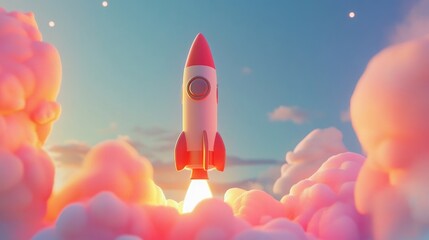 Aufkleber - 3D cartoon illustration of a rocket a vehicle engineered to navigate through the Earth s atmosphere and propel into space using strong engines
