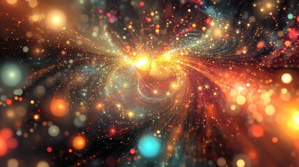 Aufkleber - Bright fractal paint bursts and lights in a 3D cartoon rendering representing creativity imagination spirituality and art in a metaphorical composition