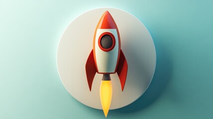 Aufkleber - Icon Rocket on a white circle with a long shadow in a 3D cartoon rendering