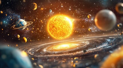 Aufkleber - 3D cartoon visualization featuring the Earth sun and galaxy