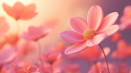 Aufkleber - Beautiful pink cosmos swaying in the wind rendered in 3D cartoon style