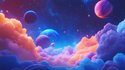 Wall Mural - vibrant deep space banner background featuring various stars planets and cloud formations illustrati
