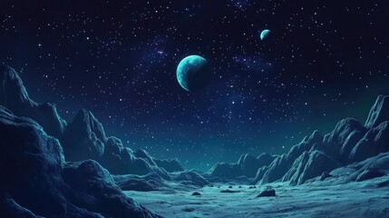 Aufkleber - 2D illustration featuring a cartoon style rendering of a space background Vast deep space setting with stars planets and moons A variety of creative science fiction backdrops and alien planets