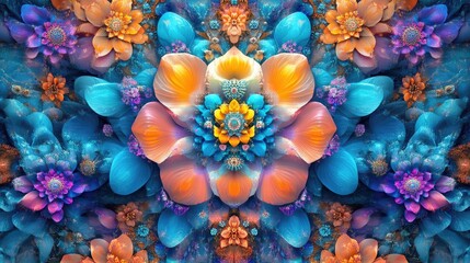 Aufkleber - Beautiful Abstract Background in 3D Cartoon Style Modern graphic art featuring colorful floral fractals and digital fantasy effects Trendy desktop wallpaper with a futuristic fractal pattern suita