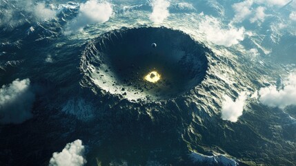 Aufkleber - Aerial view from space of a comet meteor deep impact on planet Earth rendered in 3D cartoon style