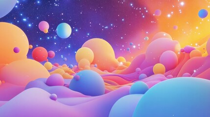Aufkleber - Cartoon style 3D rendering featuring a nebula and stars in a colorful abstract space background