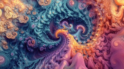 Aufkleber - Abstract fractal background illustrations featuring textured chaos ornament in a 3D cartoon rendering style
