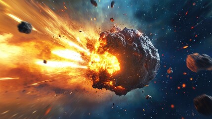 Aufkleber - Asteroid invasion in the universe depicted in 3D cartoon style Abstract representation of a meteor collision