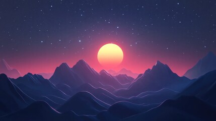 Aufkleber - Beautiful view of a starry sky over mountains at night in 3D cartoon rendering