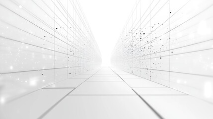 Leinwandbilder - White abstract background featuring a 3D cartoon rendering of a high tech network cyberspace grid and a starry outer space texture 3D illustration