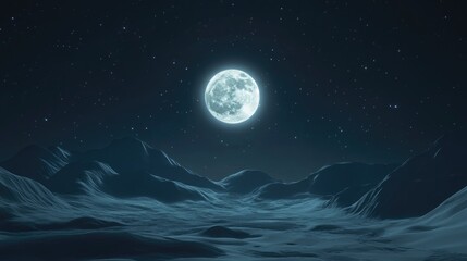 Wall Mural - Bright White Full Moon at Night in 3D Cartoon Rendering