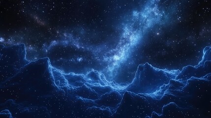 Poster - 3D cartoon illustration depicting a dark blue night sky filled with numerous stars featuring the Milky Way in the background