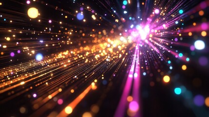 Aufkleber - Blurred lights extended into threads in a 3D cartoon rendering set against a black background with long shutter exposure at night