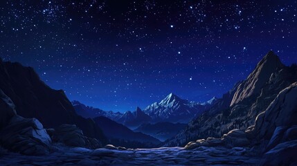 Aufkleber - 2D illustration of mountains at night in a 3D cartoon rendering Digital art