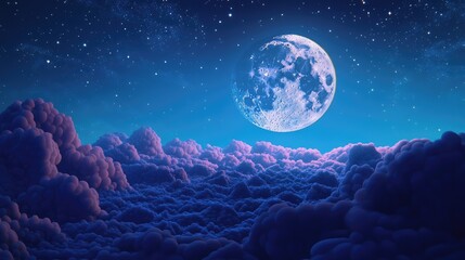 Wall Mural - Cartoon rendering of the moon in a blue night sky in 3D