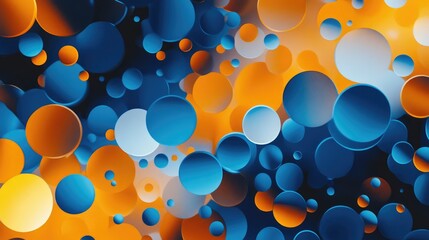 Aufkleber - Mixing water and oil in a 3D cartoon rendering featuring a stunning abstract background with blue and orange circles and ovals showcasing macro abstraction