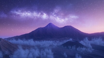 Aufkleber - 3D cartoon depiction of the Milky Way over Bromo Mountain