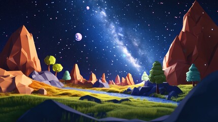 Aufkleber - 3D cartoon rendering of the Milky Way in a scenic landscape