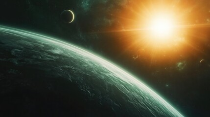 Aufkleber - Alien planetary system with satellite in a 3D cartoon rendering