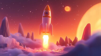 Aufkleber - 3D cartoon illustration of a rocket a vehicle engineered to navigate through the Earth s atmosphere and propel into space using strong engines
