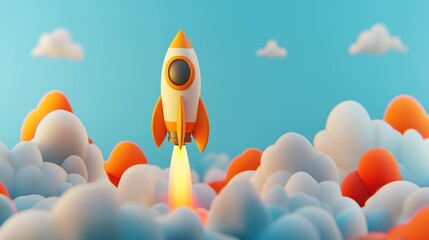Aufkleber - Abstract rocket soaring in the sky 3D cartoon rendering Raster version