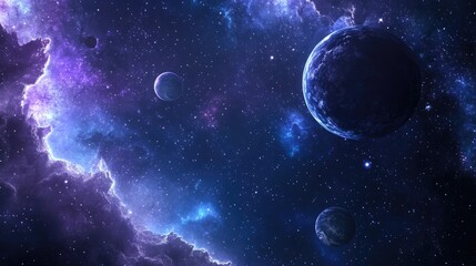 Aufkleber - 2D illustration featuring a cartoon background image Deep interstellar space with stars planets and moons Various imaginative science fiction backdrops Space themed art for children