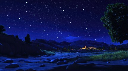 Aufkleber - Cartoon rendering in 3D of a star field at night