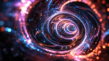 Poster - Abstract 3d illustration featuring a neon background with luminous swirling elements and a glowing spiral design The composition includes an elegant black backdrop a halo effect isolated power vis